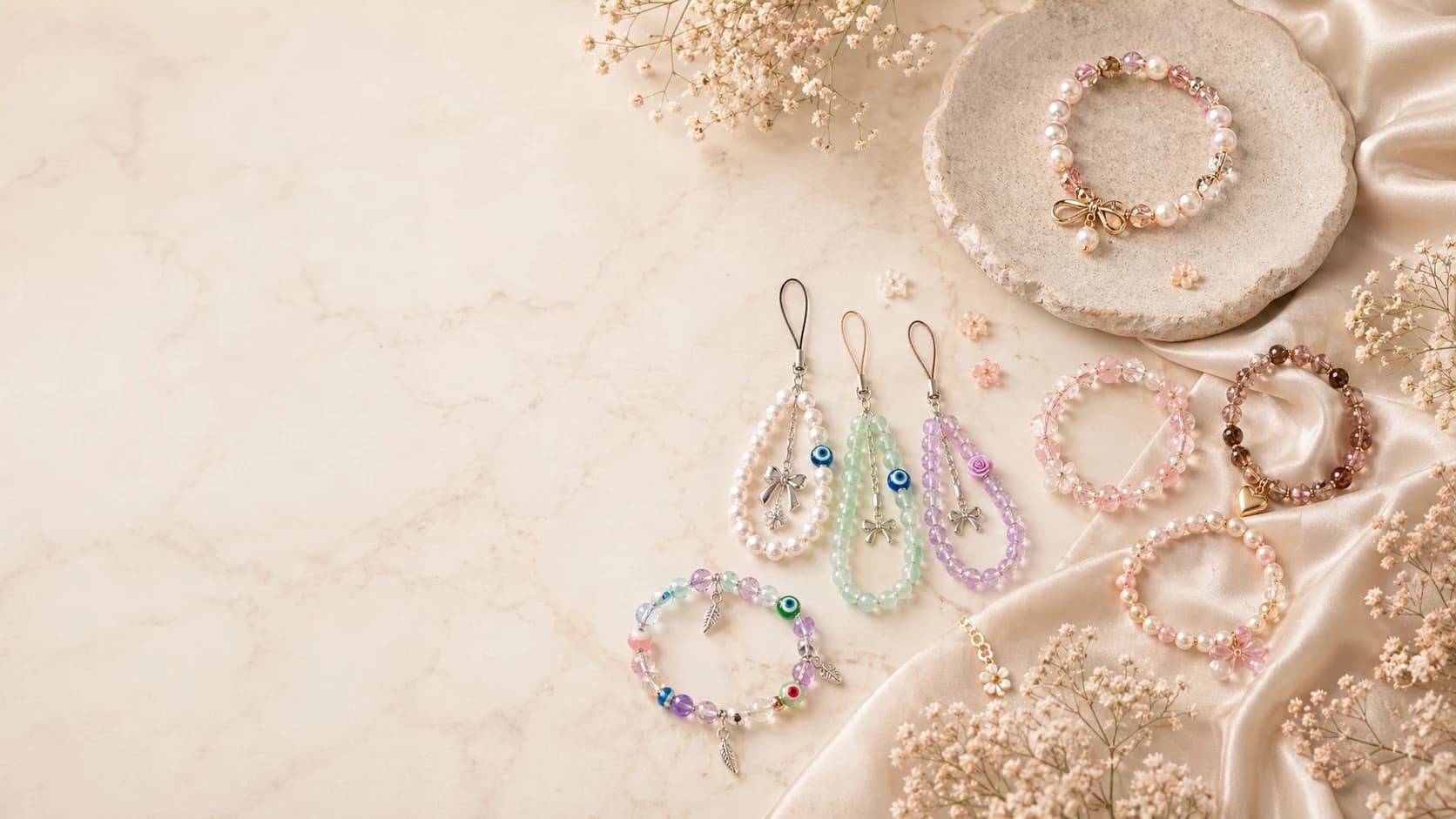 Handmade beaded necklaces and bracelets displayed in an artisan shop